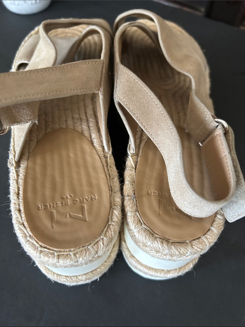 Marc Fisher Beige Suede Espadrille Platform Sandals - Picture 7 of 16